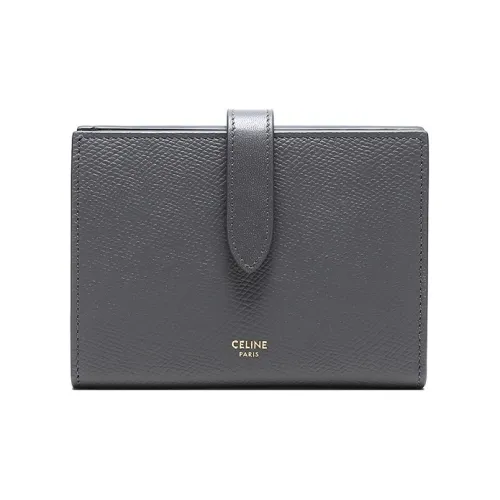 CELINE Cow Leather Wallet Women's Gray