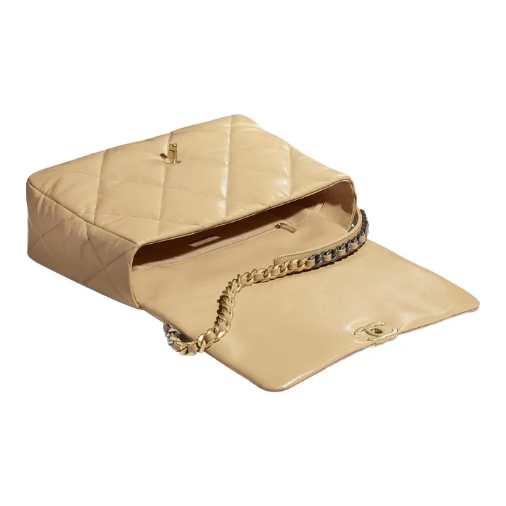 CHANEL 19Bag Goatskin & Metal Shoulder Bag, Crossbody Bag Women's Beige & Gold-2