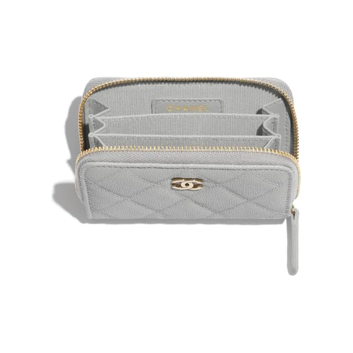 CHANEL Grain Embossed Caviar Calfskin & Metal Wallet Women's Gray-2