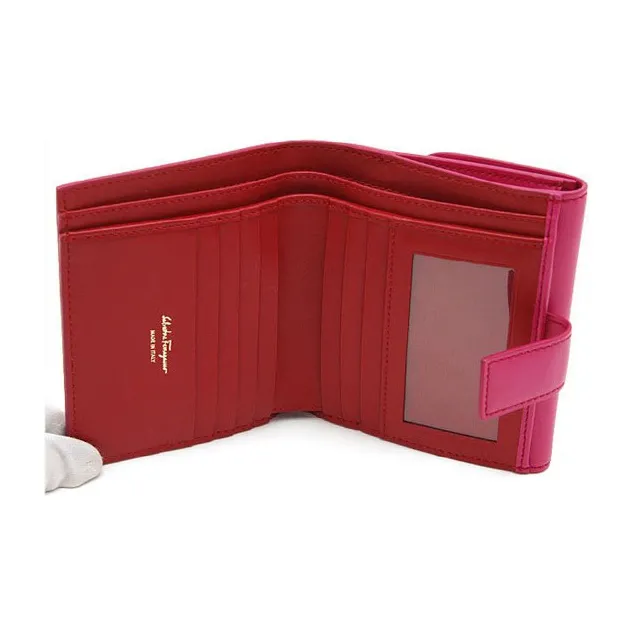 FERRAGAMO Vara Smooth Cow Leather Wallet Regular Women's Peach Pink-4