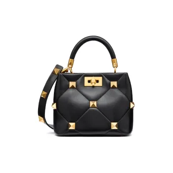Valentino Roman Stud Nappa Shearling Shoulder Bag, Crossbody Bag, Handbag Trumpets Women's Black