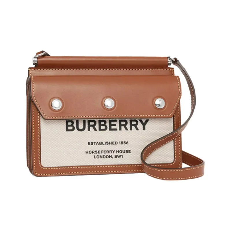 Burberry Title Cow Leather Messenger Bag, Crossbody Bag, Shoulder Bag Mini Unisex Natural & Malt Brown-1