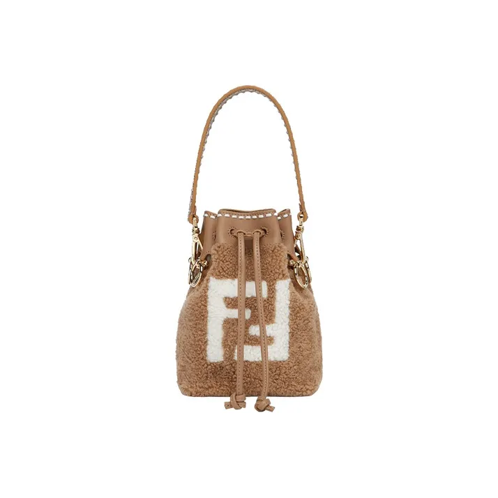 FENDI Mon Tresor Sheepskin Bucket Bags Shoulder Bag Crossbody Bag Handbag Mini Women's Brown-0