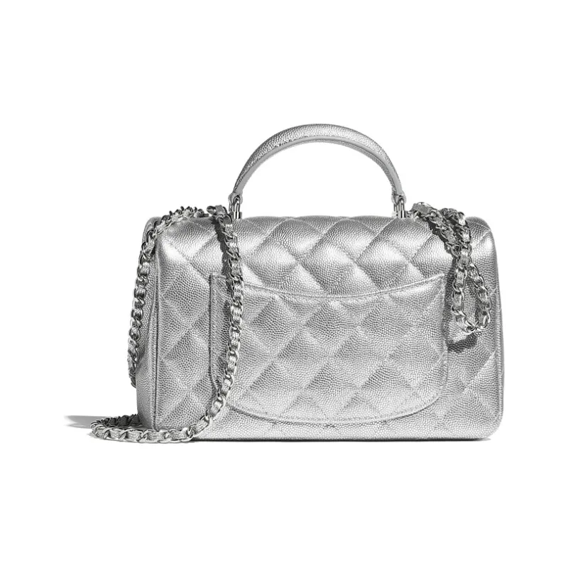 CHANEL Classic Flap CF Calfskin & Metal Crossbody One Shoulder Handbag Women's Silver-1