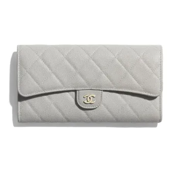 CHANEL Classic Flap CF Grain Embossed Calfskin & Metal Wallet Women's Gray