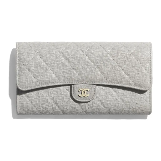 CHANEL Classic Flap CF Grain Embossed Calfskin & Metal Wallet Women's Gray-0
