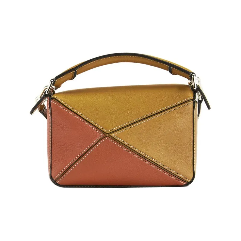 LOEWE Puzzle Cow Leather Geometric Bag Portable Crossbody Bag Shoulder Bag Mini Women's White/Brown-2
