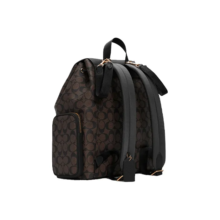 COACH Baby Canvas With Leather Backpack Mom Bag Backpacks Large Size Unisex Black Brown-1