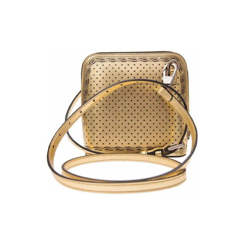 GUCCI Leather Dome Bag Portable Crossbody Bag Shoulder Bag Unisex Gold-2