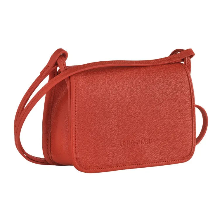 LONGCHAMP Le Foulonné Pebbled Cow Leather Wallet Shoulder Bag Women's Red-1