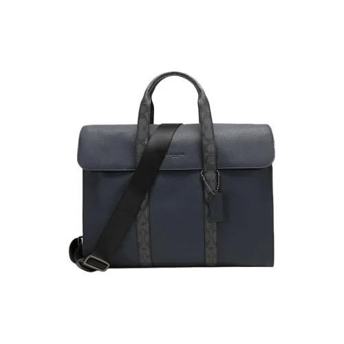 COACH Metropolitan Leather Handbag Crossbody Flap Briefcase Shoulder Bag Men's Blue Black