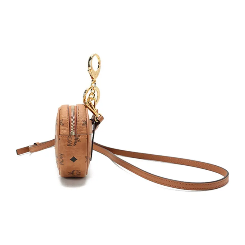MCM Visetos Leather One Shoulder Crossbody Coin Purse Mini Women's Brown Cognac-2