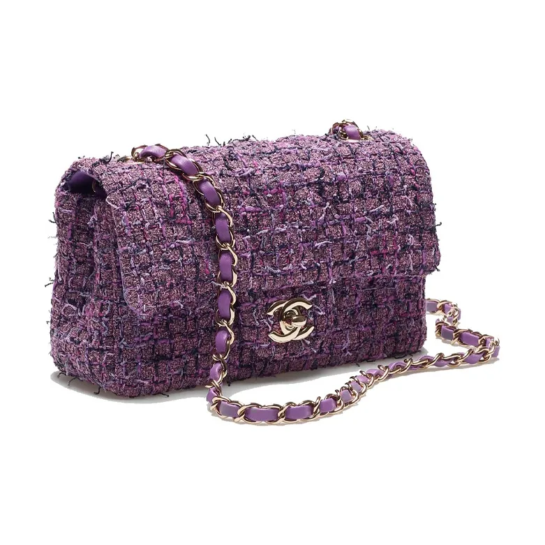 CHANEL Tweed Shoulder Bag, Crossbody Bag Mini Women's Purple-1