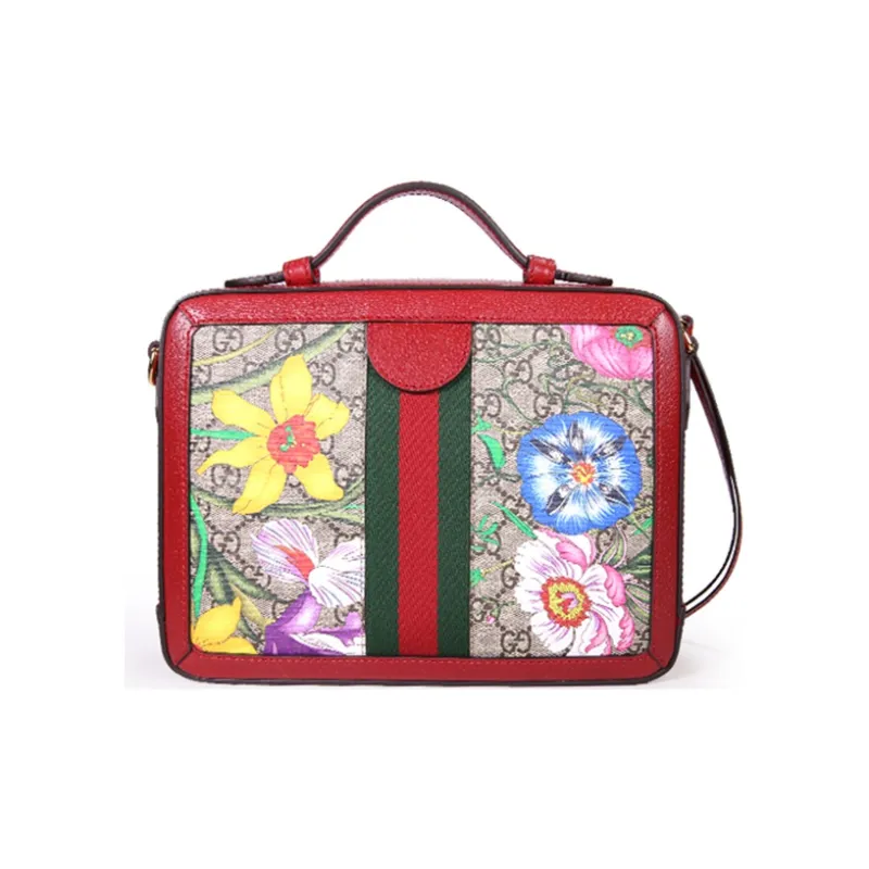GUCCI Canvas With Leather Portable Crossbody Bag Shoulder Bag Women's Ebony Red & Multicolor-1