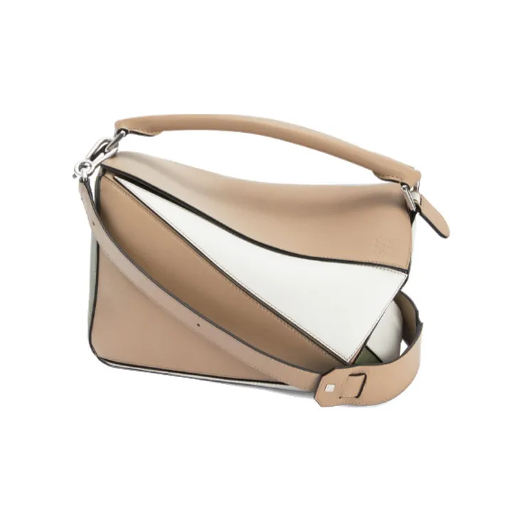 LOEWE Puzzle Cow Leather Geometric Bag Handbag Shoulder Bag Crossbody Bag Women's White/Camel/Jasper-3