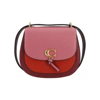 COACH Remi Leather Saddle Bag Crossbody Shoulder Bag Women's Red Cherry Blossom Pink Multicolor