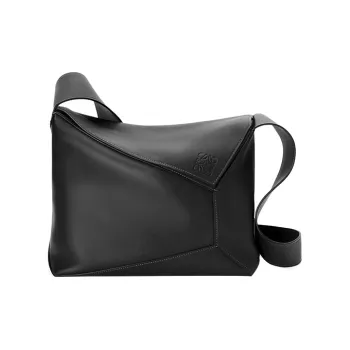 LOEWE Puzzle Smooth Calf Leather Hobo Bag Shoulder Bag Crossbody Bag Sling Bag Men's Black