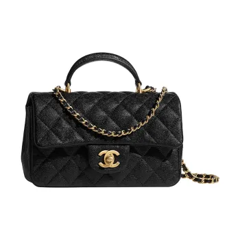 CHANEL Classic Flap CF Grain Calfskin Chain Bag Handbag, Crossbody Bag, Shoulder Bag Mini Women's Black