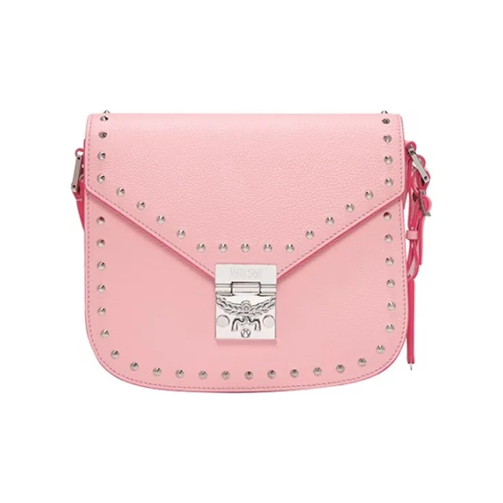 MCM Patricia Visetos Leather Shoulder Bag Crossbody Bag Small Size Women's Pink-0