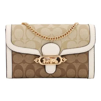 COACH Jade Canvas With Leather Chain Bag Clutch Crossbody Bag Shoulder Bag Small Size Women's Beige Multicolor