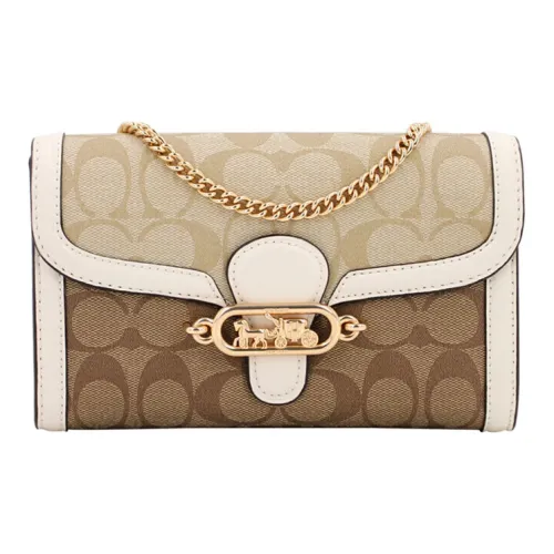 COACH Jade Canvas With Leather Chain Bag Clutch Crossbody Bag Shoulder Bag Small Size Women's Beige Multicolor