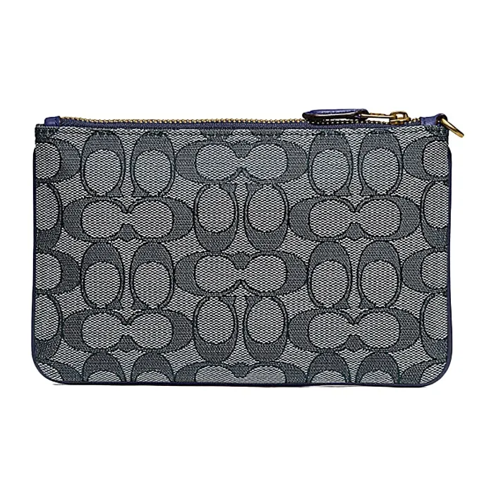 COACH Wristlet Canvas With Leather Wrist Bag Mahjong Bag Clutch Small Size Women's Blue-1