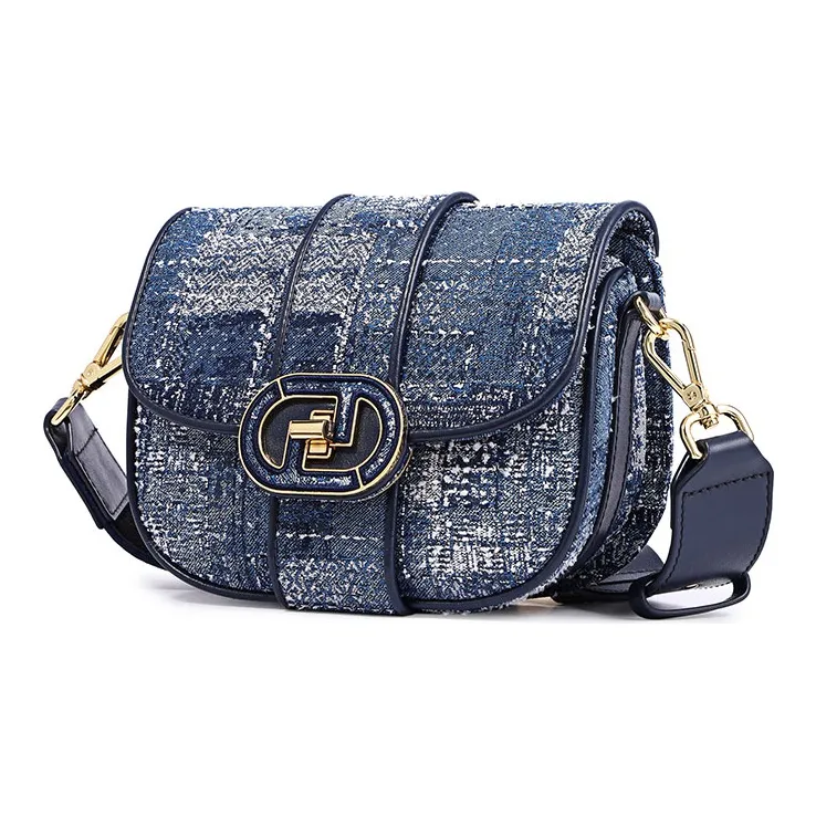 FION Fabric Shoulder Bag, Saddle Bag, Crossbody Bag Regular Women's Dark Blue-1