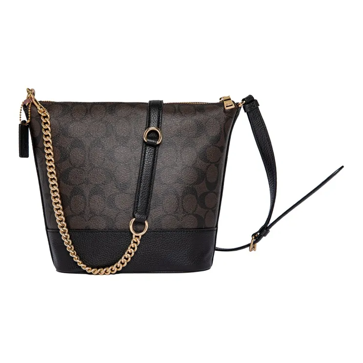 COACH Paxton Cow Leather Bucket French Fries Bag Hobo Bag Crossbody Bag Shoulder Bag Women's Dark Brown-3