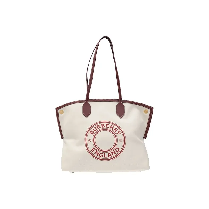 Burberry Cotton With Leather Tote Bag Shopping Bag Shoulder Bag Handbag Medium Size Women's Beige-0