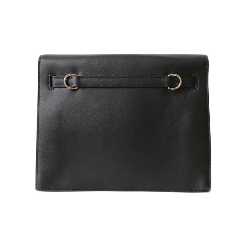 HERMES Kelly Danse Swift Leather One Shoulder Crossbody Clutch Backpack Unisex Noir Black-1