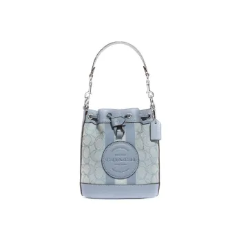 COACH Dempsey Fabric Cow Leather Patchwork Bucket Bags Shoulder Bag Crossbody Bag Small Size Women's Lake Blue
