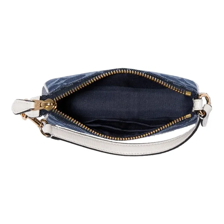 COACH Nolita Jacquard Fabric With Leather Mahjong Bag Shoulder Bag Clutch Wrist Bag Handbag Mini Women's Denim Blue-6