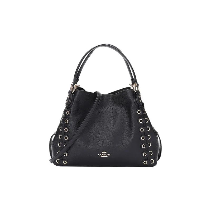 COACH Edie Cow Leather Shoulder Bag, Crossbody Bag, Handbag Large Size Women's Black-0
