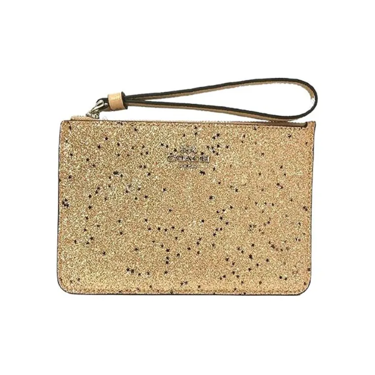COACH Boxed Leather Clutch Card Holder Gift Box Set Women's Gold-1