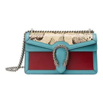 GUCCI Dionysus Leather With Python Skin Accents Shoulder Bag Crossbody Bag Small Size Women's Beige/Deep Red/Light Blue