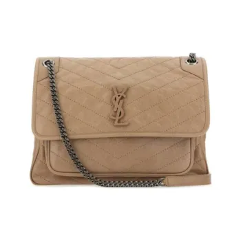 SAINT LAURENT Niki Leather Crossbody Bag Shoulder Bag Large Size Women's Brown