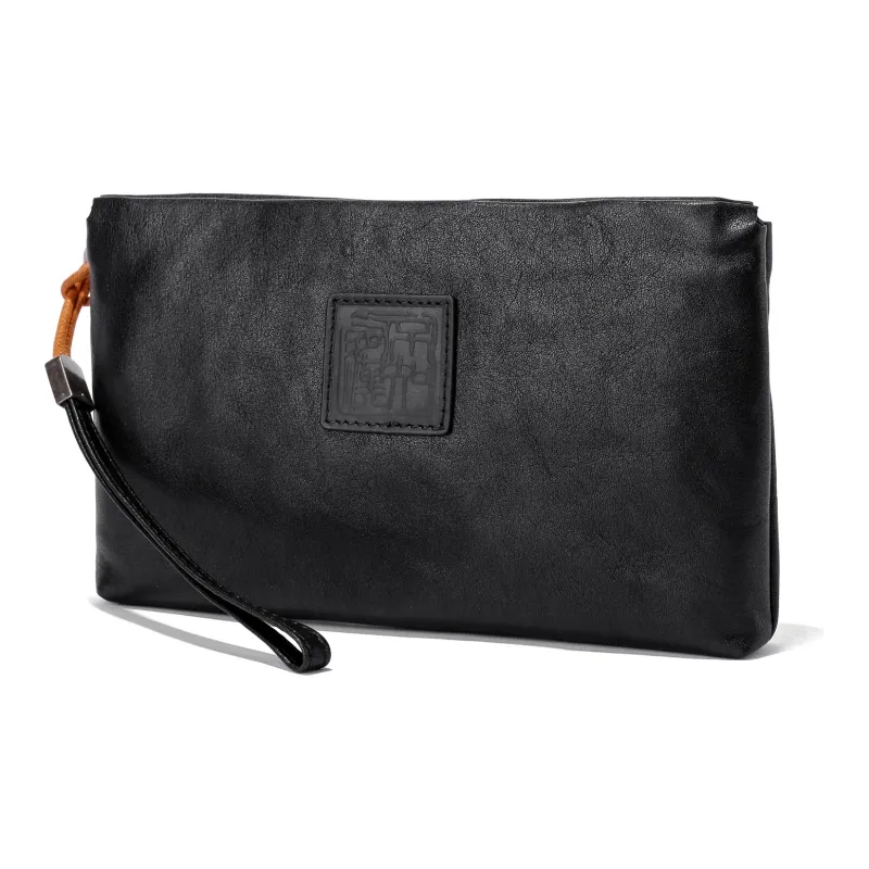 Ace Paul Top Grain Cow Leather Envelope Bag Clutches Medium Size Unisex Black-1