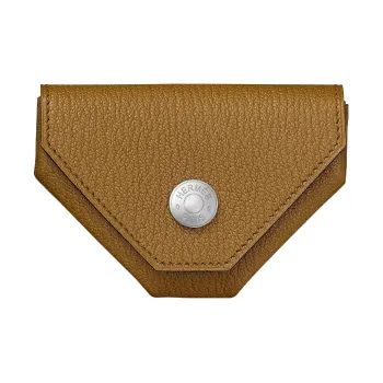 HERMES 24 Verso Goatskin Card Holder, Coin Purse Women's Kraft Paper Color/Dark Blue