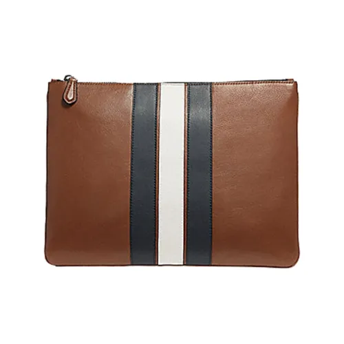 COACH Pouch Cow Leather Clutch Large Size Men's Brown