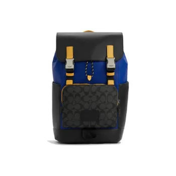 COACH Track Canvas With Leather Backpack Large Size Men's Black & Blue