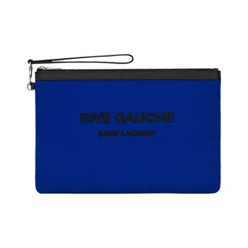 SAINT LAURENT Leather Wristband Clutch Unisex Blue/Black