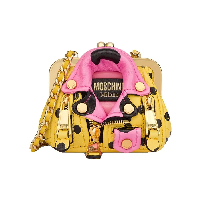 MOSCHINO Sheepskin Shoulder Bag Mini Women's Yellow & Pink-0