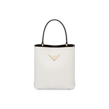PRADA Panier Leather Handbag Shoulder Bag Handbag Women's White/Black