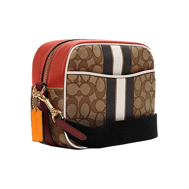 COACH Dempsey Canvas With Leather Camera Bag, Crossbody Bag, Shoulder Bag Women's Orange & Brown Monogram-1