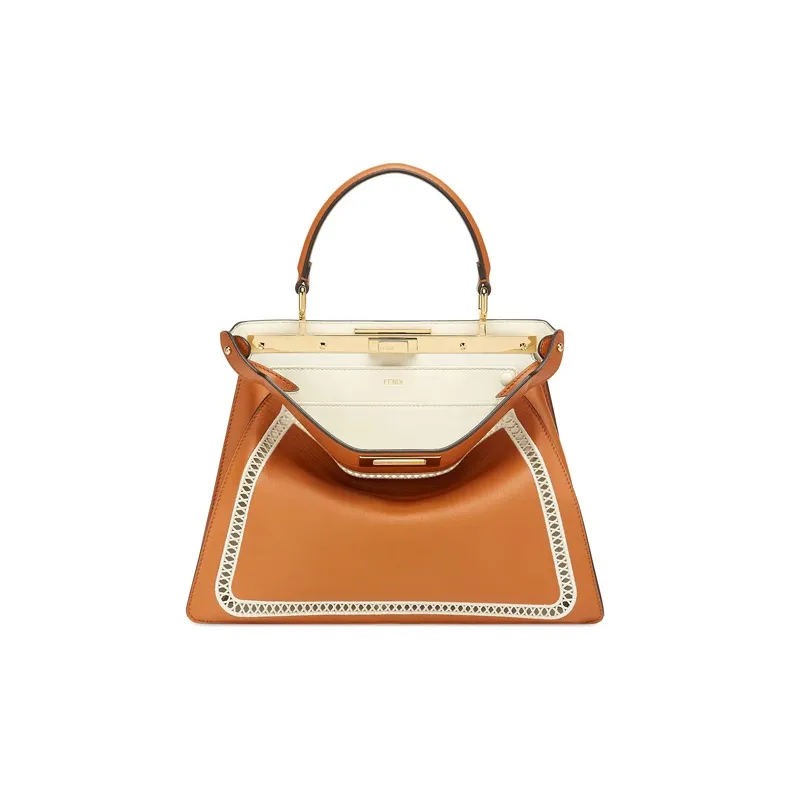 FENDI Peekaboo ISeeU Cow Leather, Sheepskin Shoulder Bag, Crossbody Bag, Handbag Medium Size Women's Brown-1