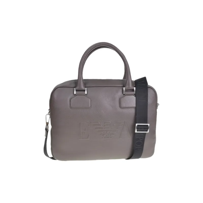 EMPORIO ARMANI Cow Leather Briefcase Shoulder Bag Crossbody Bag Handbag Regular Men's Gray Brown-2