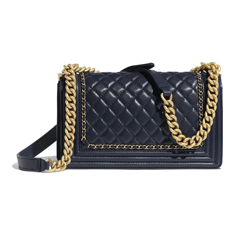 CHANEL Leboy Calfskin Flap Bag, Shoulder Bag, Crossbody Bag Women's Marine Blue-1