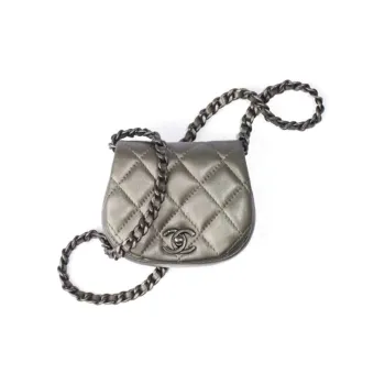 CHANEL Calfskin Dome Bag Saddle Bag Earphone Case Clutch Coin Purse Shoulder Bag Crossbody Bag Women's Ruthenium Purple