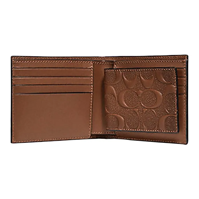 COACH 3 IN 1 Wallet Leather Cropped Foldable Card Holder Wallet Unisex Tan-1