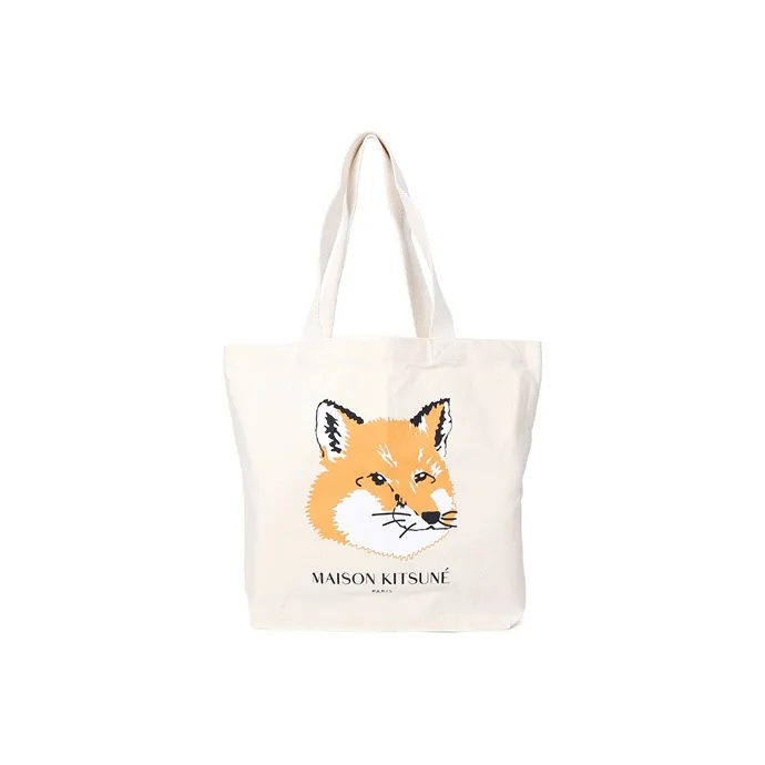 Maison Kitsune Canvas Handbag, Canvas Bag Medium Size Women's Beige-0